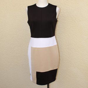 REED Black White & Tan Color Block Fitted Dress